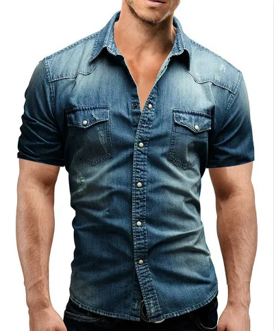 2022 Men Summer Denim Thin Shirt Short 
