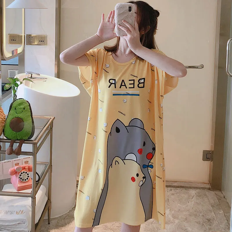 Women nightgowns Women nightdresses Sleeping dress Plus Size Summer Loose Women Nightdress Short Sleeves Cute Cartoon Sweet Casual Sleepwear for Girls