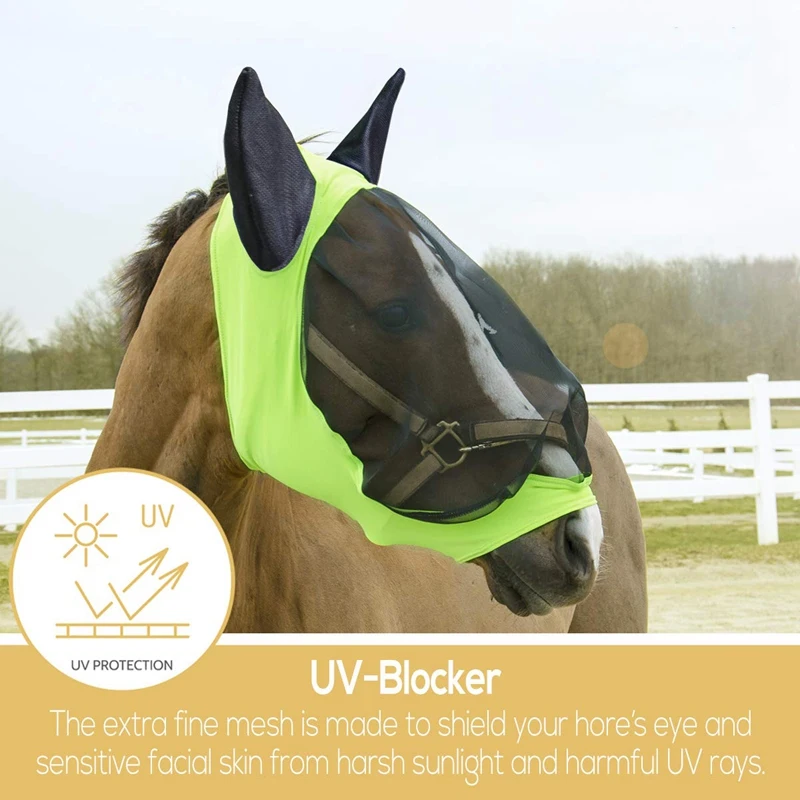 Comfort Soft Mesh Lycra Horse Fly Mask With Ears-Our Soft 4 Way Stretch Design Is Easy On Sensitive Ears&Eyes