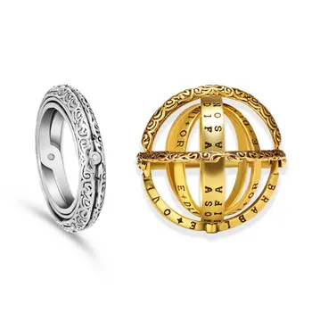 Vintage Alloy Astronomy Ball Rings Interesting Openable Complex Rotate Universe Sphere Cosmic Planet Letter Ring & Necklace 1