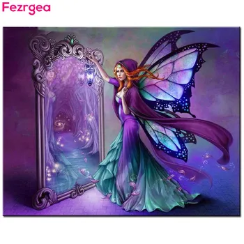 

Fezrgea DIY 5D Diamond Painting Kit Full Drill Mirror Fairy Girl Embroidery Cross Stitch Arts Craft Canvas Wall Decor