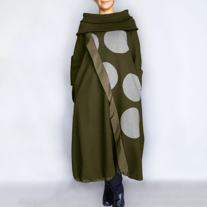 Sweatshirt Dress Pullover Dot Print VONDA Vintage Women Elegant Plus-Size Casual Patchwork