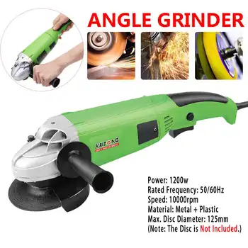 

1200W Electric Angle Grinder 125mm Grinding Machine Metal Cutting Tool 10000RPM Left/Right Adjustable Anti-Slip Auxiliary Handle