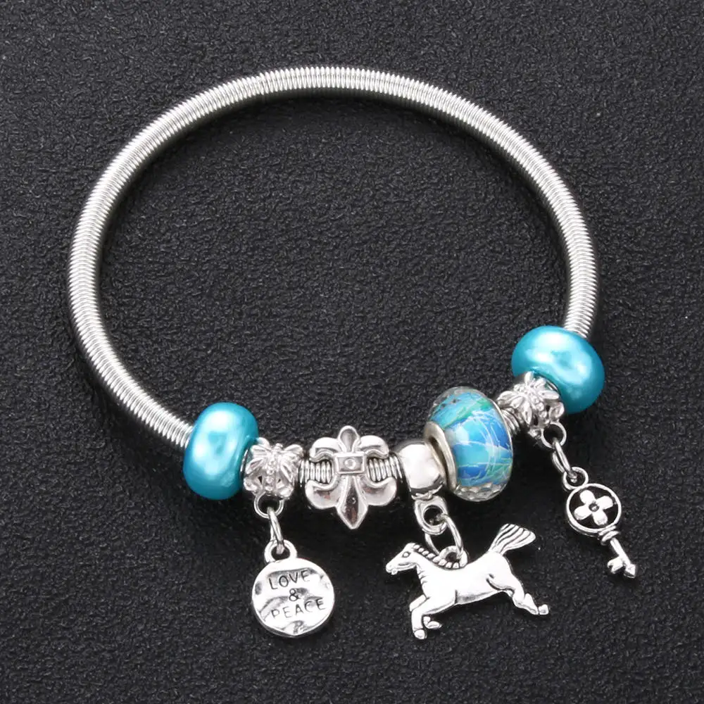 Античный браслет в форме короны с замком для ключей, 6 цветов, очаровательный браслет для женщин, фирменный браслет и браслет, сделай сам, ювелирное изделие, подарки - Окраска металла: Синий