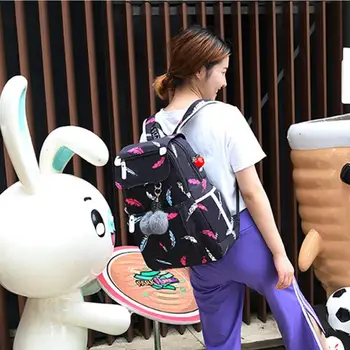 

Fashion Girl Floral Print Pompom USB Zipper Backpack Student School Shoulder Bag
