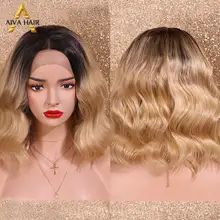 Aiva волосы средняя часть косплей объемная волна парик термостойкий синтетический парик фронта шнурка блонд Омбре парики с темными корнями для женщин