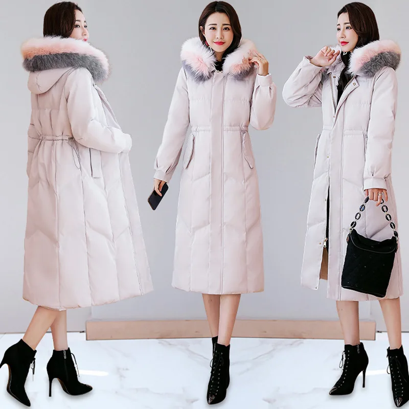 

Cotton-padded Clothes Women's Mid-length 2018 Winter New Style Korean-style Waist Hugging Slimming over-the-Knee down Jacket Cot