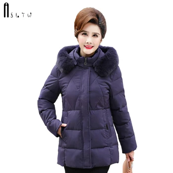 

ASLTW XL-5XL Winter Coat Women New Plus Size Long Cotton Coat Parka With Fur Hooded Zipper Casual Solid Female Jacket