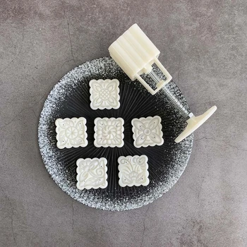 

50g Mooncake Mold 6 Square Flower Stamps Cookie Cutter Hand Press Green Bean Cake Pastry Mould DIY Bakeware