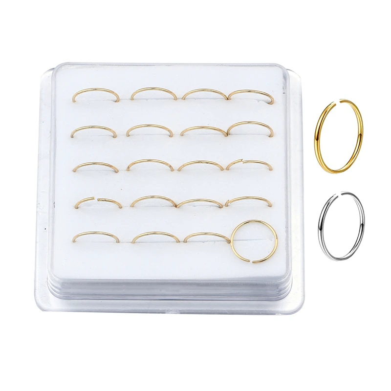 Nose Ring Hoop 20pcs-24 Gauge Piercing Rings set