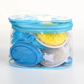 

2020 new style 5pcs/set long cleaning bath brushes sponge with changable 3 heads pumice stone dirty remover foldable handle
