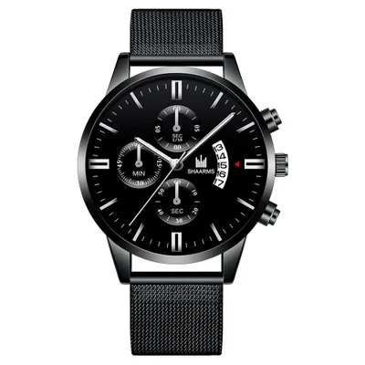 Мужские часы SHAARMS бренд класса люкс Дата повседневные браслет для мужчин водонепроницаемые мужские кварцевые наручные часы - Цвет: black