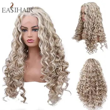 

EASIHAIR Blonde Long Curly Lace Front Wigs for Women High Density Daily Makeup Highlight Synthetic Lace Front Party Cosplay Wigs