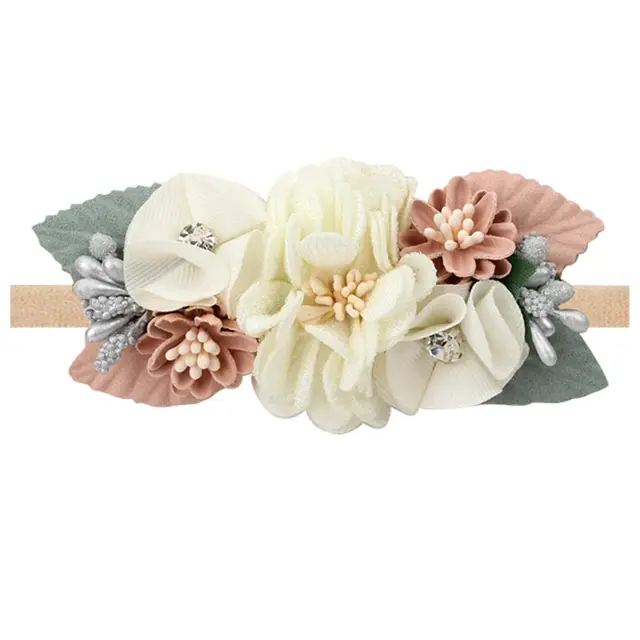 Floral Girls Headbands Newborn Baby Elastic Princess Hairbands Kids Pearl Flower Fresh Style Cute Hair Accessories Diademas 3