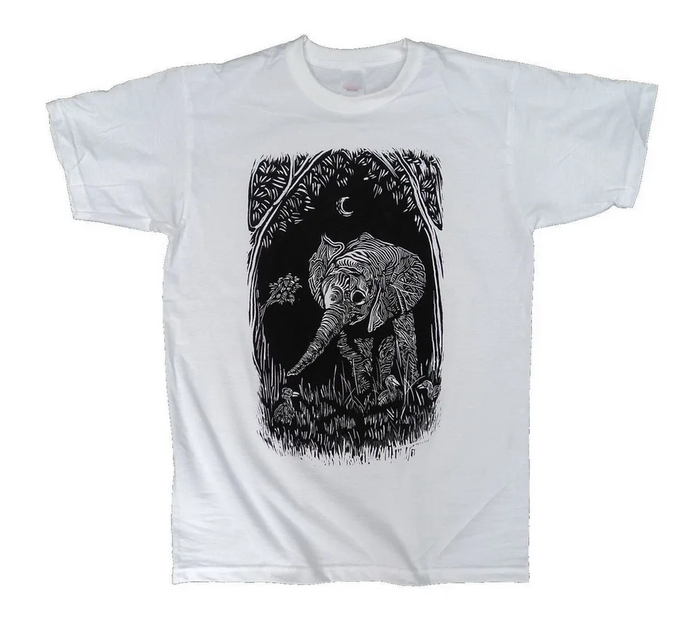 Night Life Cute Baby Elephant Artistic African Unisex T-Shirt White Cotton Adults Casual Tops TEE Shirt | Мужская одежда
