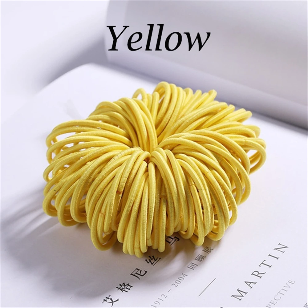 yellow Новинка 100 шт./лот, нейлоновые резинки ярких цветов 3 см для девочек, безопасные эластичные резинки для волос для детей, держатель для хвоста, детские аксессуары для волос - Цвет: yellow