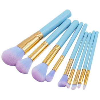 

9Pcs Blue Wood Handle Lovely Makeup Brush Set Cute Foundation Blending Powder Brushes Cosmetic Beauty Make Up Tool
