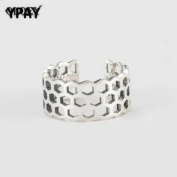

YPAY Vintage Hollow Geometric Wide Toe Ring for Men Women Genuine 925 Sterling Silver Open Cuff Finger Rings Jewelry YMR424