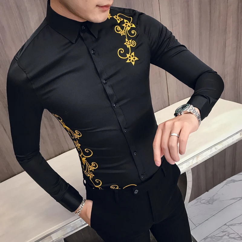 Camisa Manga Larga Para Hombre, Ropa Coreana Bordada, Ajustada, Para Fiesta Social Y Graduación, Primavera, 2019|Camisas De Vestir| AliExpress lupon.gov.ph