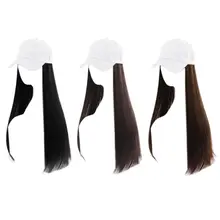 Женский парик для девочек, бейсболка с синтетическим удлинением волос, Длинные прямые парики Y1AC