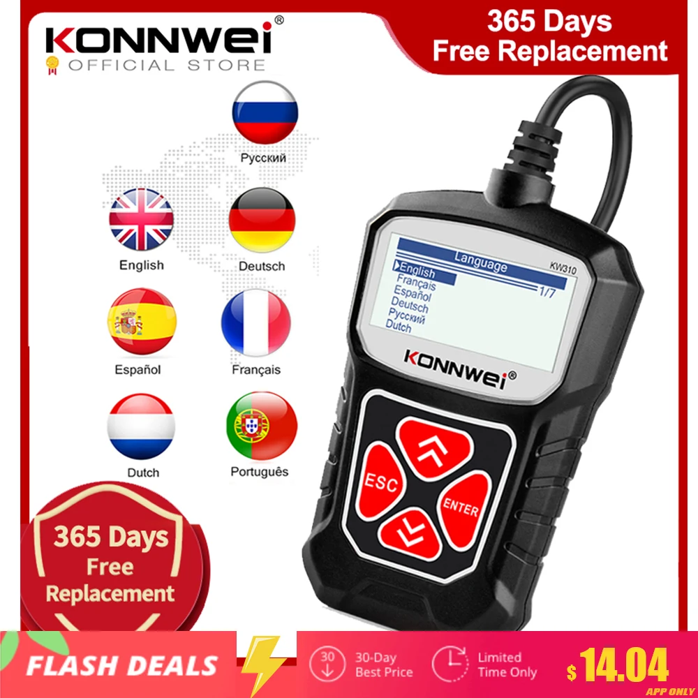 Obd2-Scanner Diagnostic-Tool Elm327 Konnwei Kw310 Auto Obd Russian for Language PK