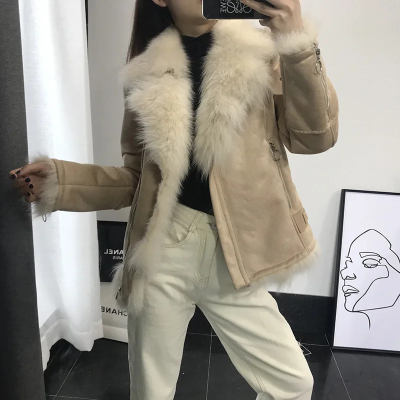 

Real Fur Coat Female Fox Fur Collar Suede Leather Wool Jacket Autumn Winter Coat Women Clothes 2020 Abrigo Mujer ZT4537