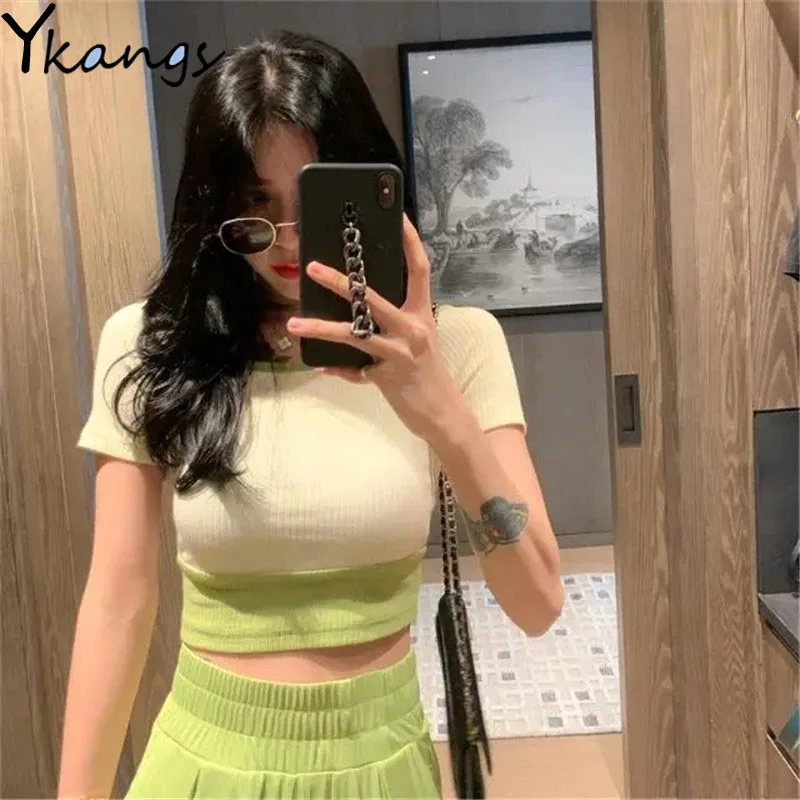 

Word Shoulder Sexy Knitted Top Women High Waist Baggy Split Fork Wide Leg Pants Korean Style Streetwear Y2k Trouser Suits Female