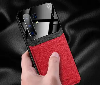 

Luxury Tempered Glass+Leather Back Protective Silicone Shockproof Cover For Vivo X30 pro S5 Nex 3 IQ00 pro U3 U20 Y19 Y17