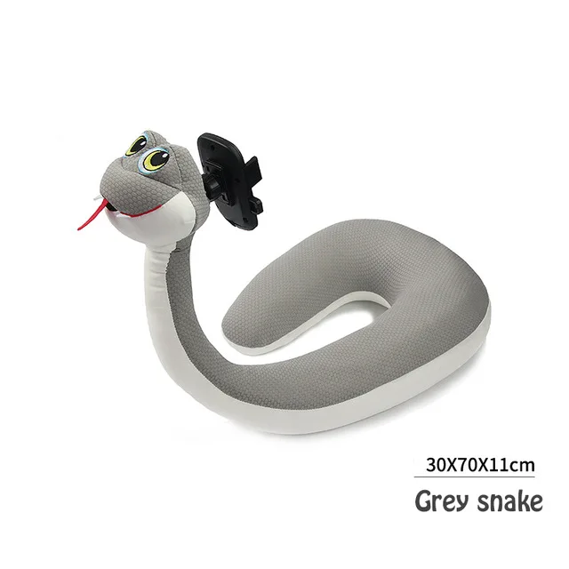 Grey snake 2 в 1 подушка для шеи u-образный держатель для телефона Животные Мягкий отскок ворс путешествия плюшевая гибкая подушка для шеи мультяшная держатель для ленивого телефона - Цвет: Grey snake