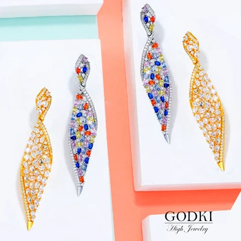 

GODKI 2020 New Leaf Charms Earring For Women Wedding DUBAIStatement Earring for Women Gold Cubic Zircon Earrings Jewelry