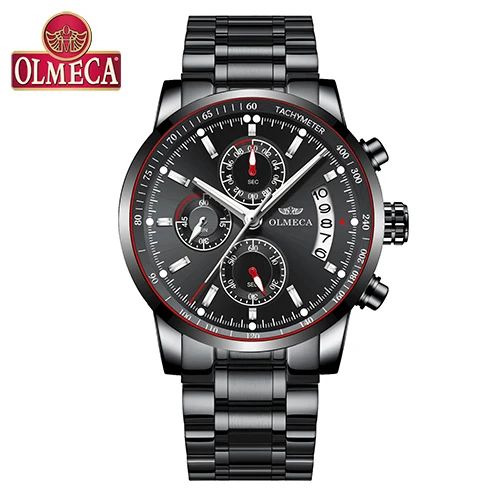 OLMECA повседневные часы водонепроницаемые спортивные часы для мужчин наручные часы с хронографом модные мужские часы из нержавеющей стали - Цвет: Black Red