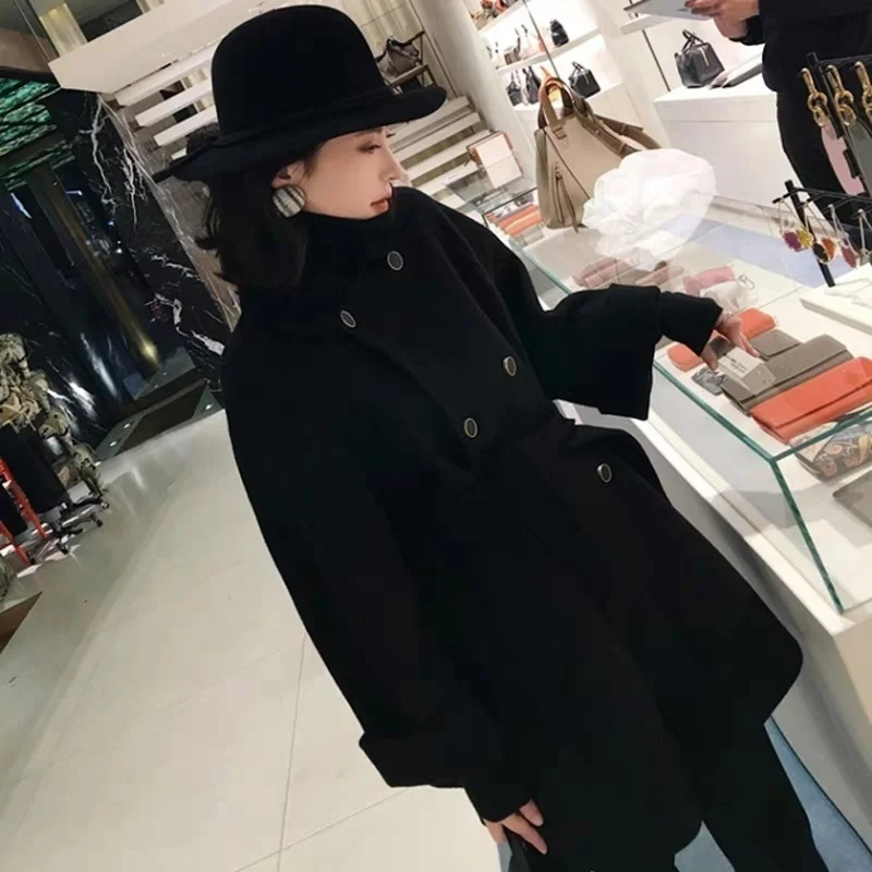 Шерстяное Женское пальто винтажное зимнее женское двухстороннее длинное