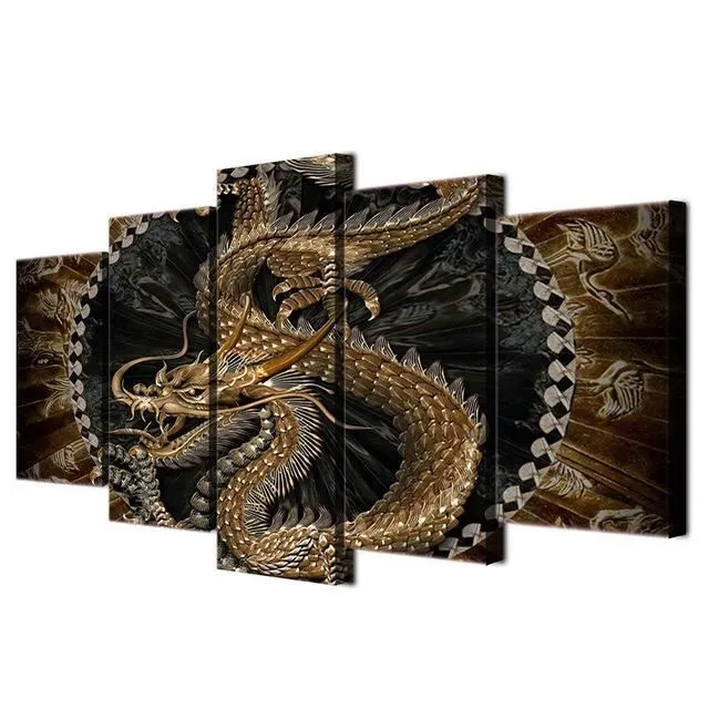 

5-frame Retro Golden Dragon Oil Painting Computer Airbrush Painting Manufacturers Direct Selling AliExpress Amazon Wish Painting