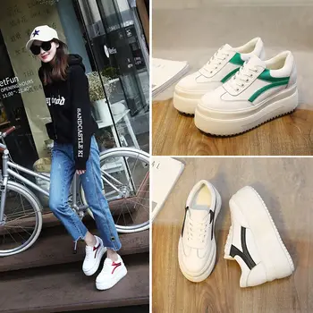 

REVT womens Genuine Leather Increase Sneakers fashion white shoes Thick bottom Internal increase girls shoes womens Sneakers
