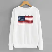 Модные женские повседневные топы с длинными рукавами и круглым вырезом, американский флаг, белая футболка, женские футболки, женская футболка, Топ TS3M