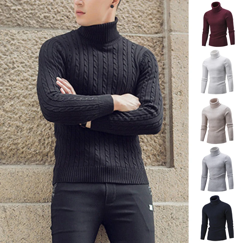 

Winter High Neck Thick Warm Sweater Men Turtleneck Mens Sweaters Slim Fit Pullover Men Knitwear New Fashion Male Sweaters