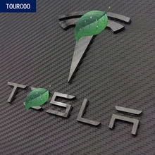 Tesla modelo 3 de fibra de carbono Real frente insignia, emblema trasero pegatinas estilo de coche accesorios de modificación