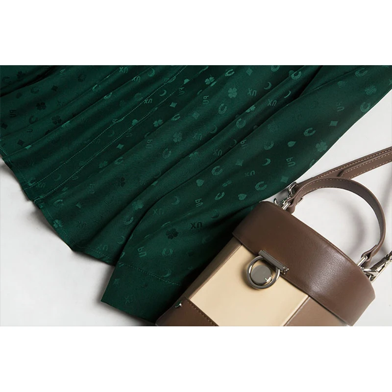 Dark Green Satin Jacquard Silk Blouse Silk Shirt Ladies 2021 Spring And Autumn Long-Sleeved Retro Shirt