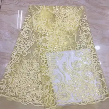 

Madison Yellow Nigeria Tulle Lace French Lace Fabric Wedding Dress Material Latest 2019 African French Lace Fabric With Sequins
