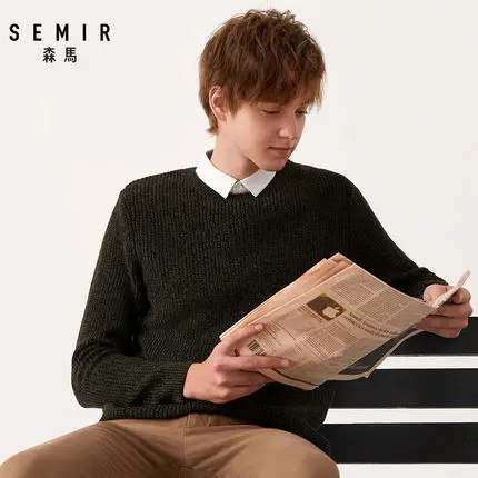 Green Black Semir свитер поддельные два Осень мужской Корейский студенческий хлопковый пуловер свитер мужской Повседневный свитер Мода - Цвет: Green Black