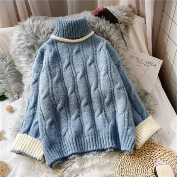 

Women One size Basic Knitted Sweater Female Solid Turtleneck Collar Pullovers Warm Autumn Winter warm Sweater