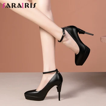 

SARAIRIS Platform Crystal Ankle Strap Super High Heels Pumps Women Office Casual Pumps Ladies Shoes