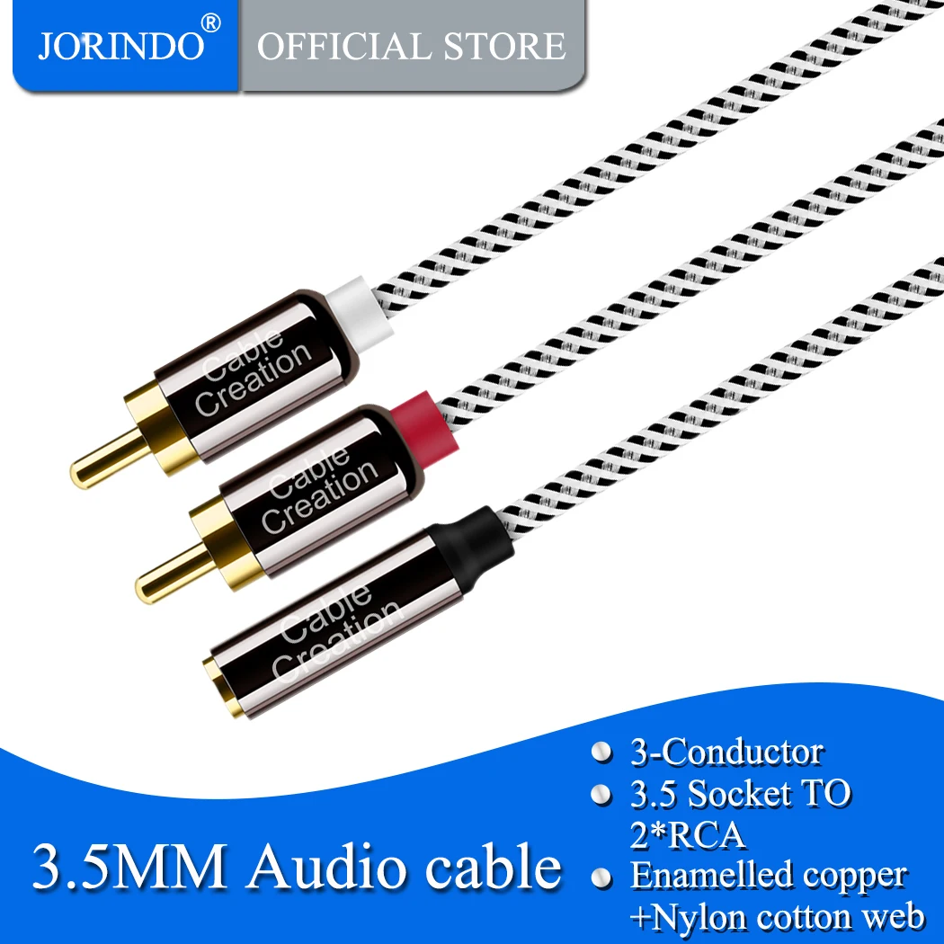 3.5mm to RCA Cable JORINDO Female 2RCA Male Stereo Audio Gold Plated Compatible Smartphones Tablets Speakers | Электроника