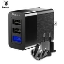 Baseus 3 в 1 USB зарядное устройство 3 порта EU US UK вилка для iphone X samsung S9 2.4A сменная вилка портативное зарядное устройство для путешествий