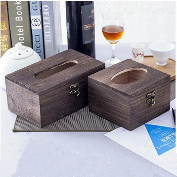

High-end vintage tissue box burnt wood drawer box bar restaurant napkin holder case rectangular square CY528