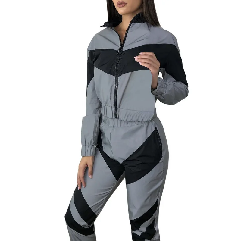 

Women Casual Tracksuit 2 Piece Set Stitching Reflective Sports Leisure Pants Sportswear Suit 2020 Wn*