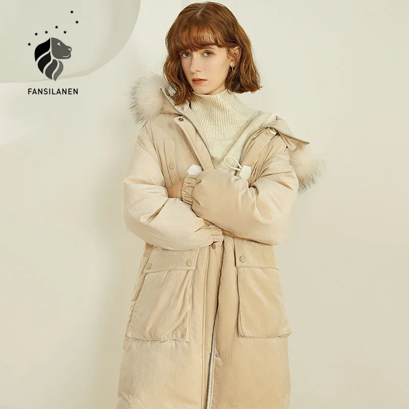 FANSILANEN Horn button velvet long down coat Women