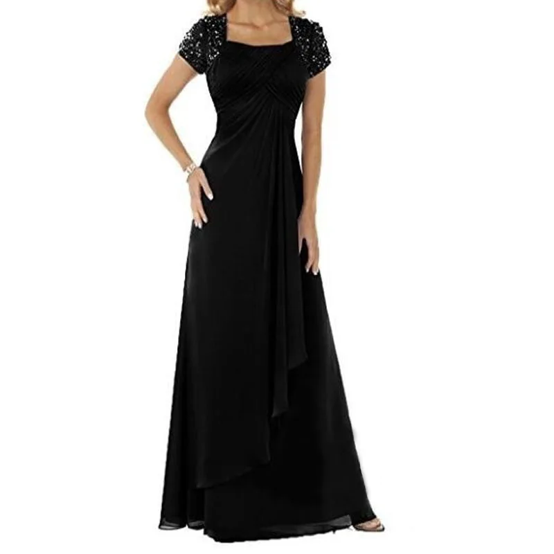 Большие размеры, вечерние платья для женщин, короткий рукав, квадратное платье с воротником шифоновое, Vestidos De Noche Largos Elegantes De Fiesta