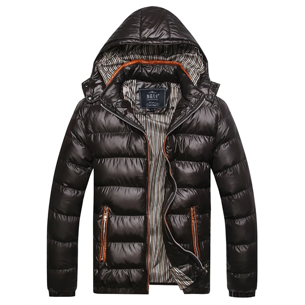 Мужская пуховая куртка с капюшоном, Мужская зимняя Ультралегкая теплая утолщенная мужская куртка с капюшоном, ветровка, толстая парка в подарок для отца, верхняя одежда - Цвет: Черный