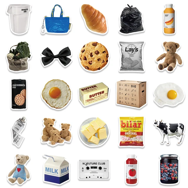 10/30/50pcs Ins Style Cute Stickers Cartoon Milk Food Decals DIY Fridge Phone Suitcase Laptop Notebook Car Wall Sticker Kids Toy 6